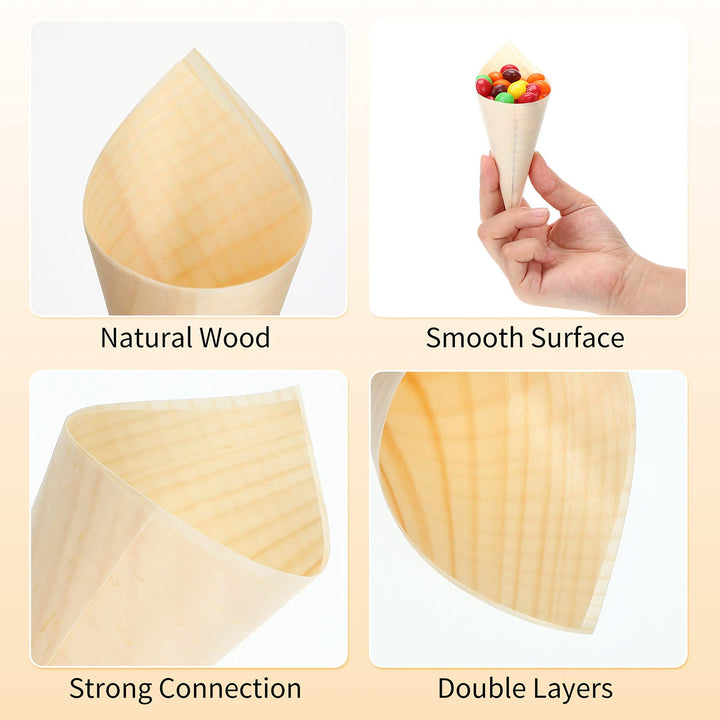 100 Pcs Disposable Wooden Food Cones with 12 Holes Food Cone Display Stand Cone Holder for Charcuterie, Ice Cream, Catered Events, Party or Buffets