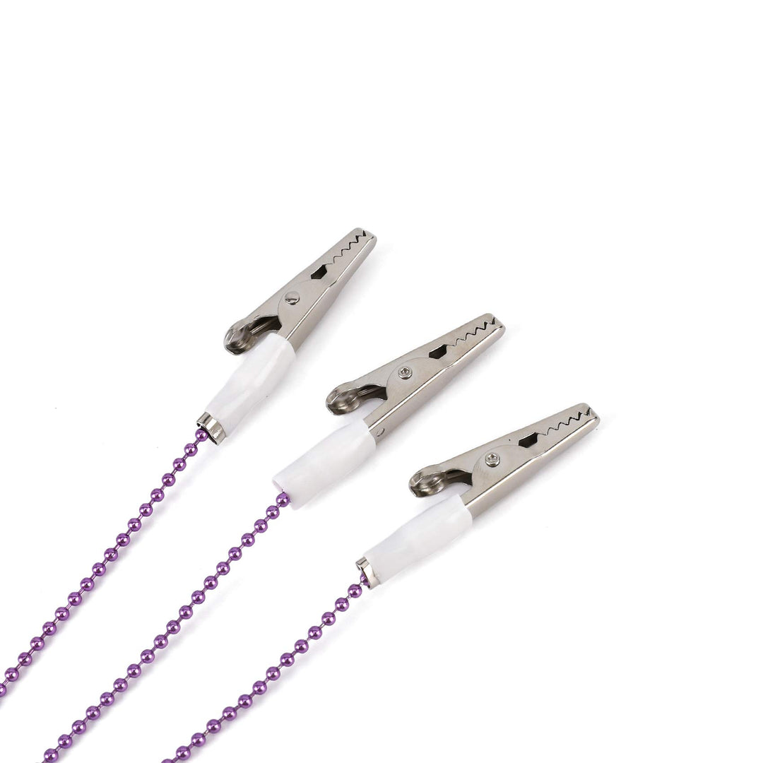 Dental Ball Chain Bib Clip, Flexible Metal Napkin Clips Towel Holder Purple, Anti-Dirty and Easy to Use, Pack of 3 - Sterilizable & Adjustable - 18.9 Inches Length