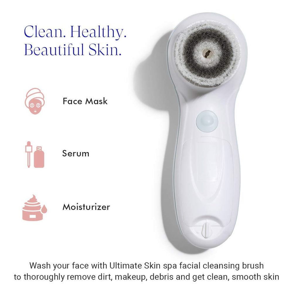 Facial Cleansing Brush Ultimate Skin Spa with 3 Interchangeable Face Brushes for Cleansing, Exfoliating and Silicone Brush, Protective Case, Cordless, Water Resistant (Pucker Up Pink)