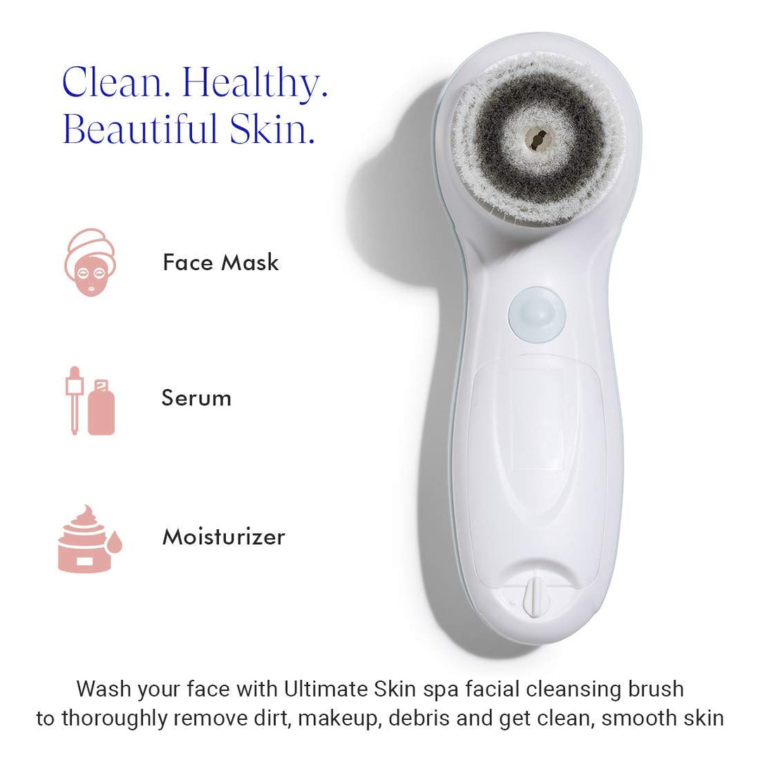 Facial Cleansing Brush Ultimate Skin Spa with 3 Interchangeable Face Brushes for Cleansing, Exfoliating and Silicone Brush, Protective Case, Cordless, Water Resistant (Pucker Up Pink)