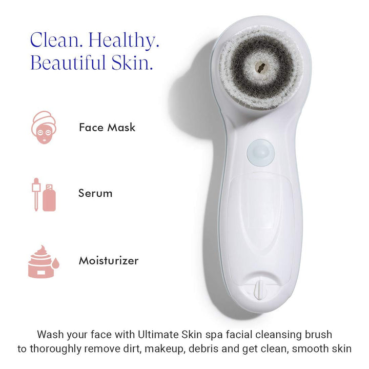Facial Cleansing Brush Ultimate Skin Spa with 3 Interchangeable Face Brushes for Cleansing, Exfoliating and Silicone Brush, Protective Case, Cordless, Water Resistant (Pucker Up Pink)