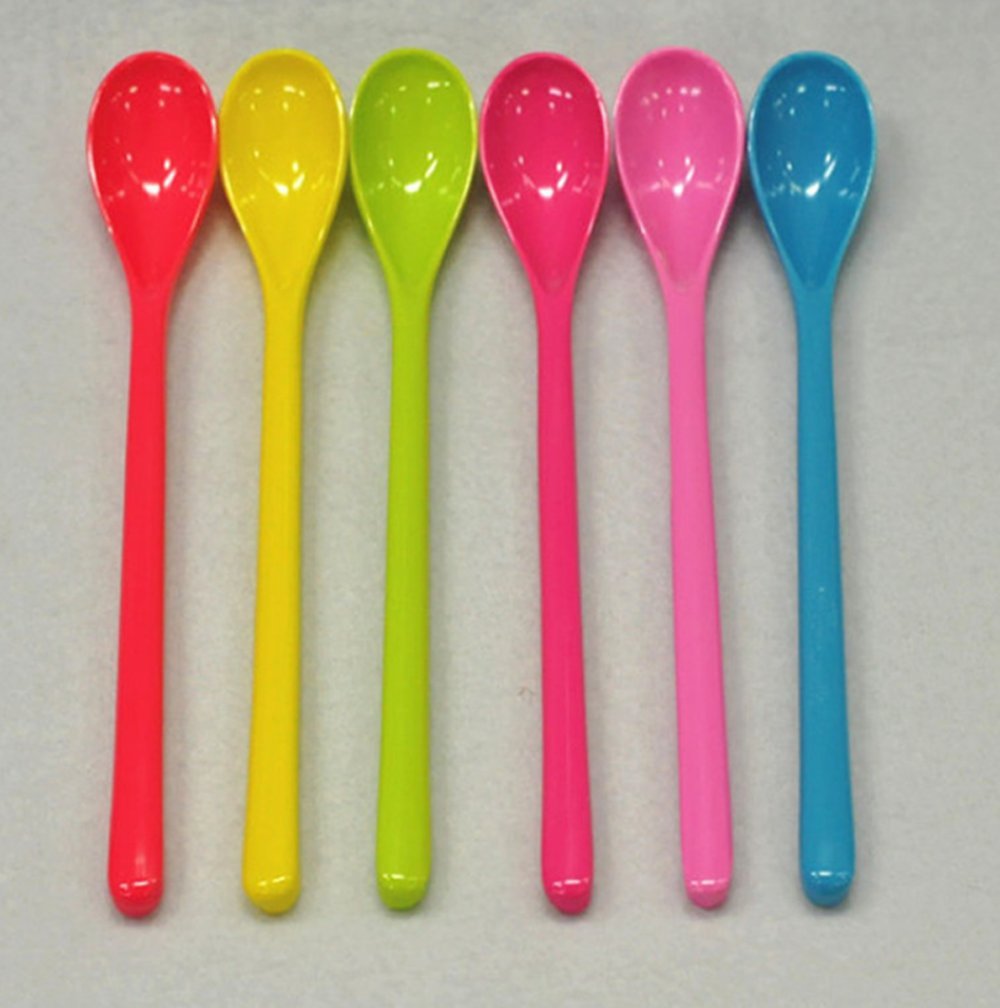 Random Color Melamine Long Handle Mixing Spoon - 7.2 Inch, Set of 5
