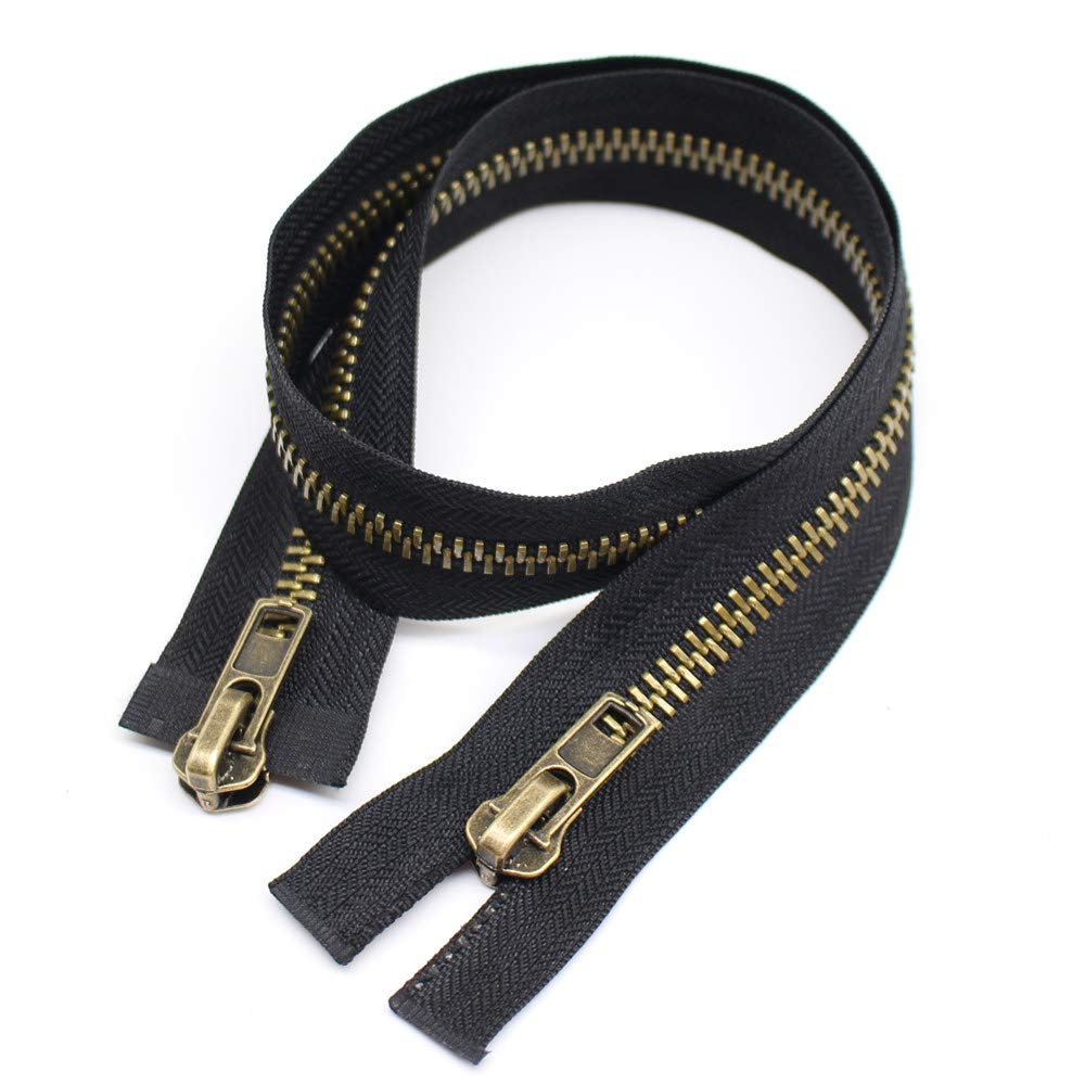 #8 30 Inch Two Way Separating Jacket Zipper Large Antique Brass Metal Zippers for Jackets Coats Sewing Crafts (30 TW Anti-Brass)