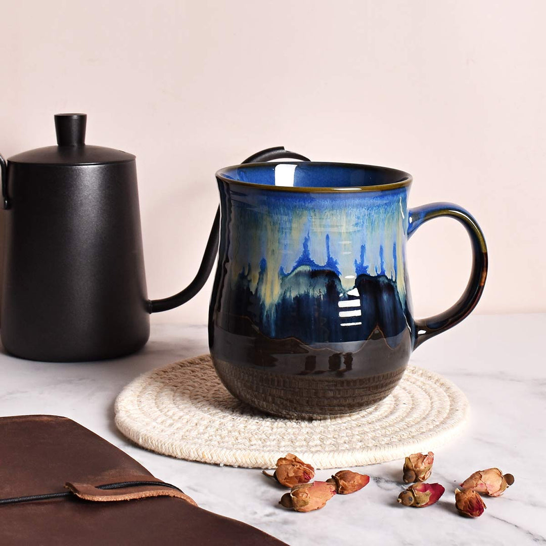 Large Ceramic Coffee Mug, Blue Big Tea Cup for Office and Home, 21 Oz, Dishwasher and Microwave Safe, 1 PCS