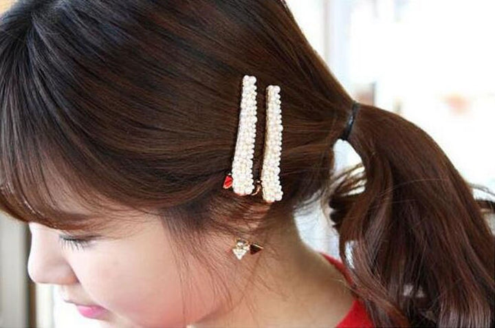 4PCS Rhinestone Crystal Hair Clip Pearl Barrette Hair Accessories Duck Bill Alligator Hair Clips for Girls Women Lady
