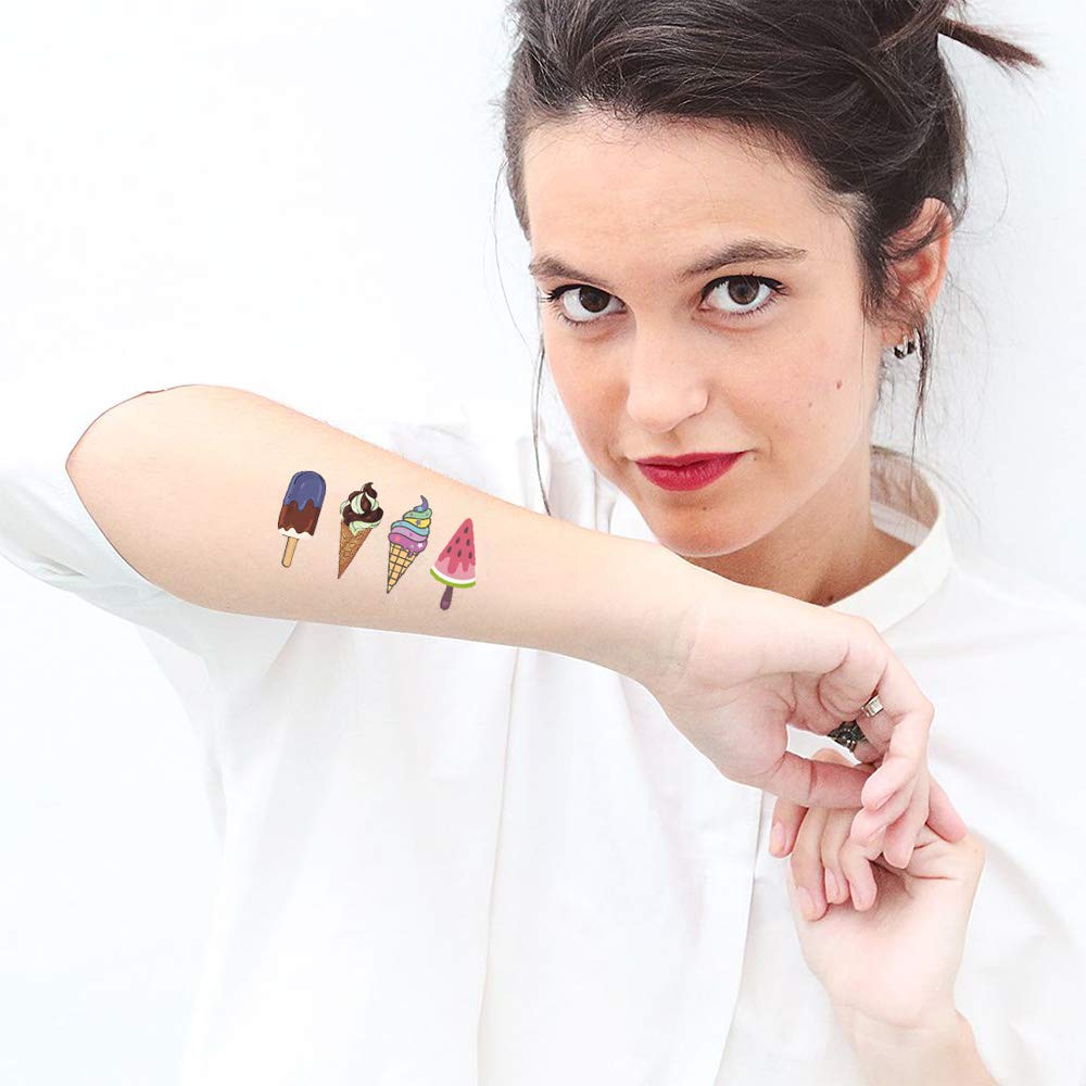 Ice Cream Temporary Tattoos for Kids 180PCS - Ice Cream, Lollies, Cookie, Cake Tattoo Stickers - Sweet Summer Tattoos Sticker for Girl Birthday Party Decorations Supplies Favors(17 Sheets)