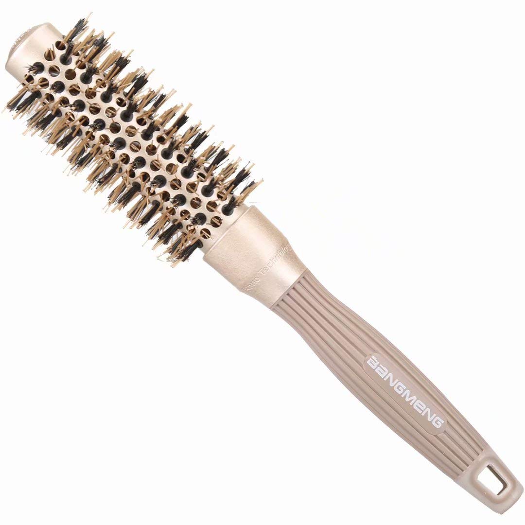 Round Barrel Anti-Static Hair Brush with Boar Bristles, Nano Thermal Ceramic Ionic Tech | For Extra Shine | Protect Hair, Enhance Texture, For Curling, Styling & Drying (1 inch)