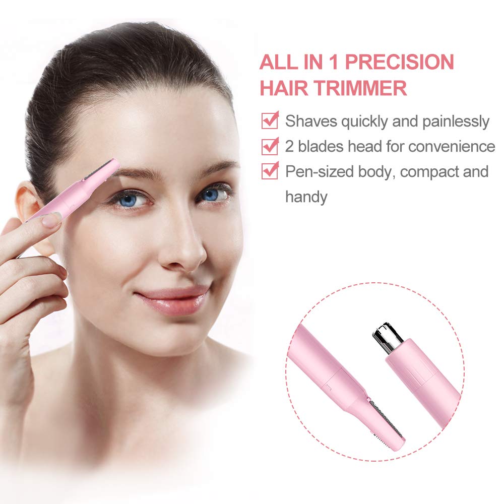 Hair Trimmer for Face Eyebrow Nose Ear Body Hair Trimming, All in ONE Hair Remover for Women & Men Dual Blades Shaver Battery Powered TB-1458