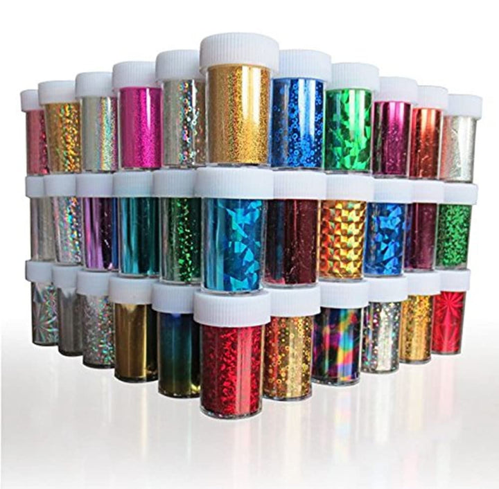 ®Starry Sky Stars Nail Art Stickers Tips Wraps Foil Transfer Adhesive Glitters Acrylic DIY Decoration (24PCS 24 Colors)(4cm*100cm)