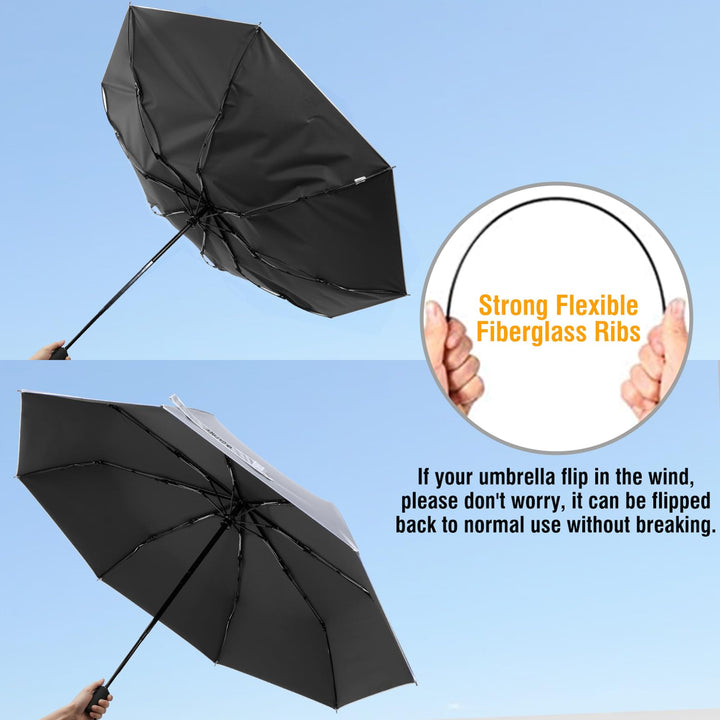 UPF 50+ UV Protection Large Travel Umbrella 42/46 Inch Auto Open Close Windproof Sun Blocking Umbrella