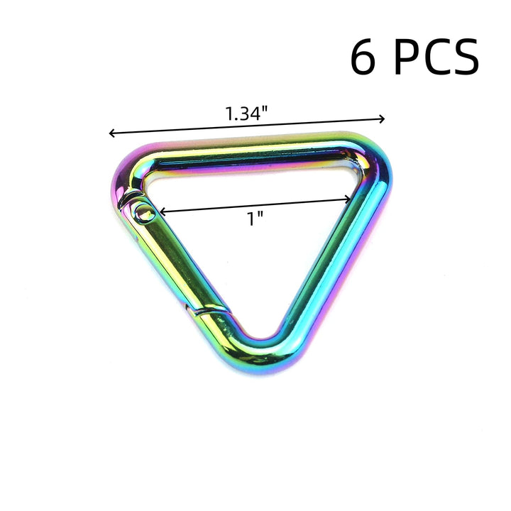 Rainbow Carabiner Snap Clip Triangular Spring Keychain Clips Keyring Buckles Locking Hooks Spring Snap Hooks Pack of 6