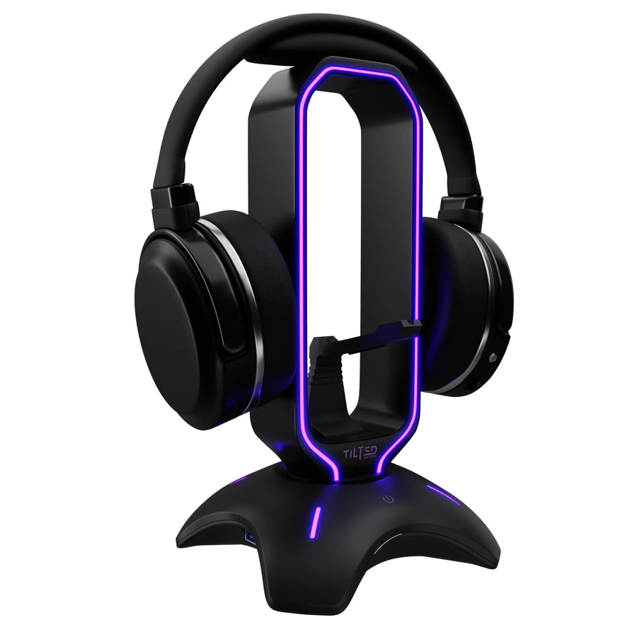 RGB Headset Stand and Gaming Headphone Stand for Desk Display with Mouse Bungee Cord Holder with USB 3.0 Hub for Xbox, PS5, PC - Perfect Gaming Accessories Gift
