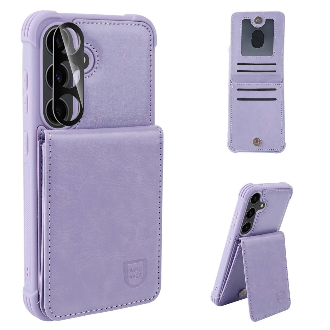 Wallet Case Compatible for Samsung Galaxy S24 Plus for Women and Men,Leather Magnetic Clasp Flip Folio Phone Cover with Credit Card Holder and Coin Pocket,Clove Purple