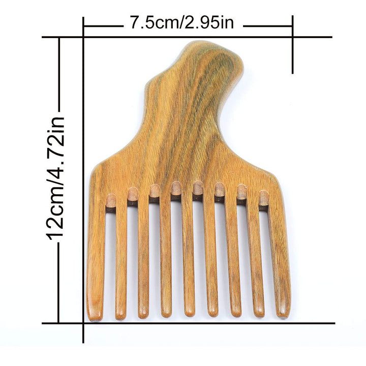 Hair/Beard Pick/Wide Tooth Comb – Made Of One Whole Piece Of Natural Green Sandal Wood With Fantastic Handle (M049)
