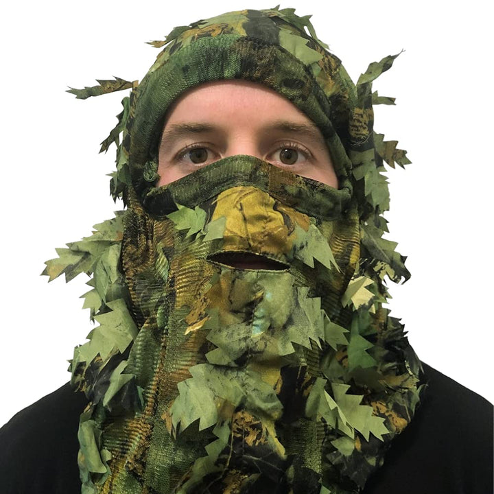 Camo 3D Leaf Ghillie Camouflage Mask. Leafy, Full Coverage, Breathable Hunting Mask with Customizable Fit. Great for Turkey Season! (Summer Green)