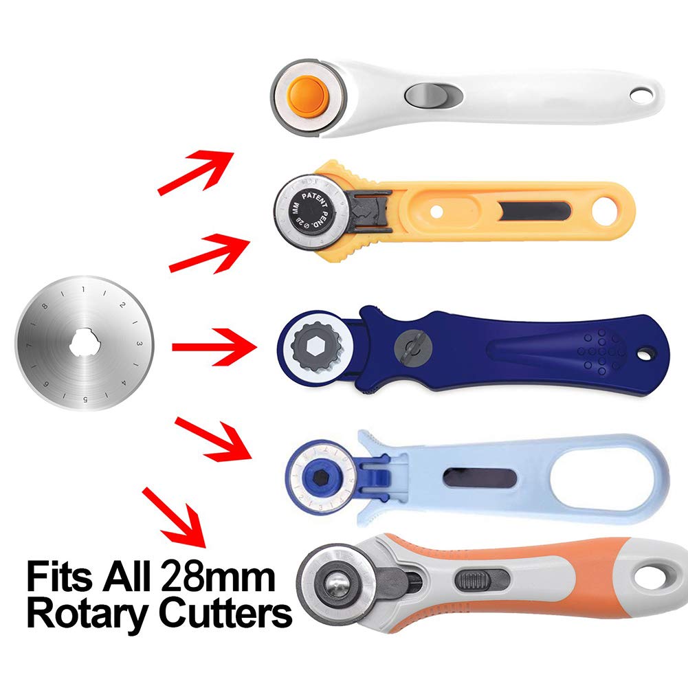 28mm Rotary Cutter Blades, 10 Pack Rotary Blades 28mm Fits OLFA, Fiskars, Martelli, Dremel, Truecut 28mm Rotary Cutter Replacement Blades, Sharp and Durable