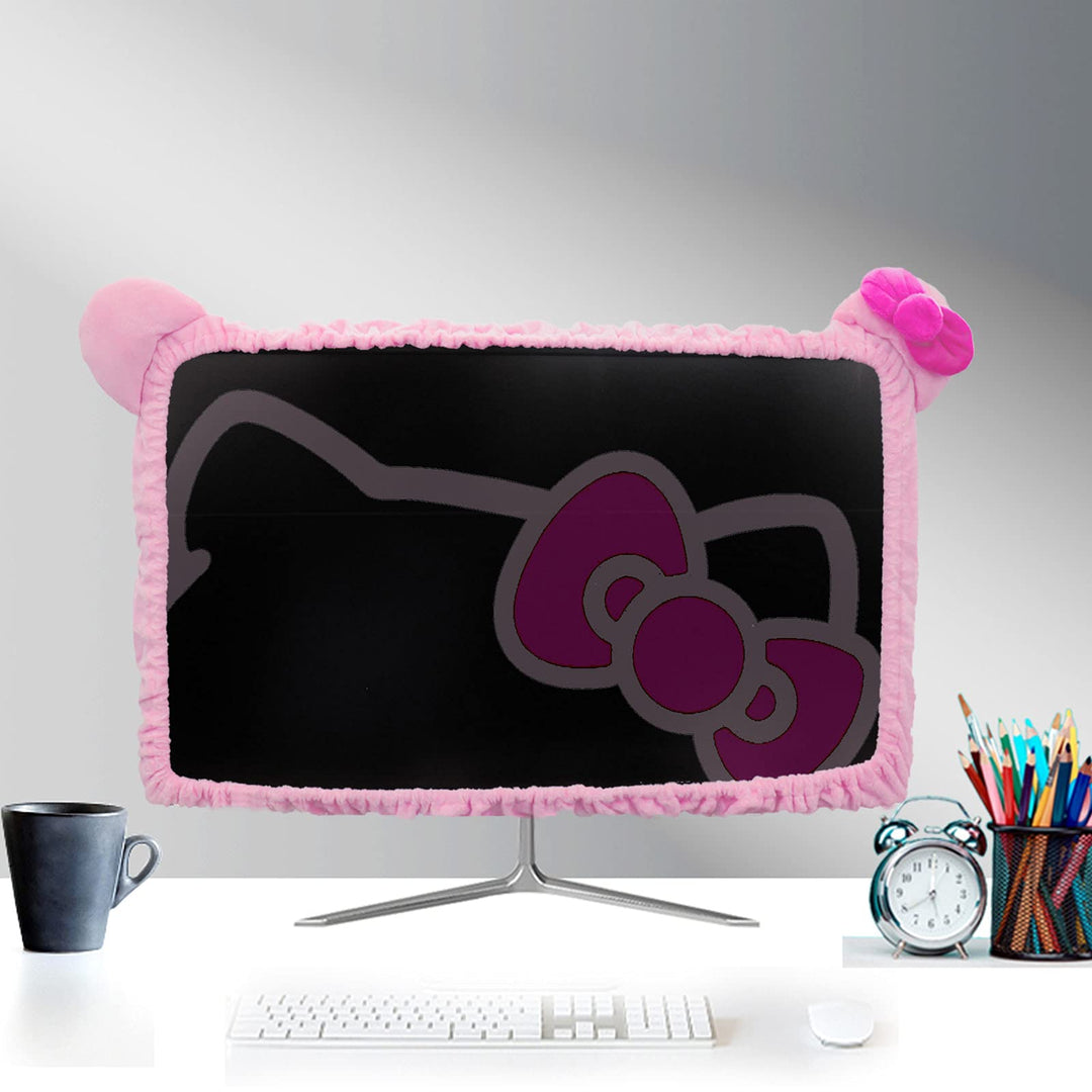 23'' - 34'' Computer Monitor Protective Cover with Cat Ear Design, Cute Monitor Dust Cover with Furry Design, Elastic Dustproof, Suitable for PC, Tablet, TV