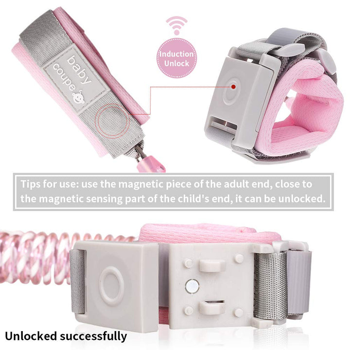 Toddler Leash Safety Harness with Induction Lock, Reflective Anti Lost Wrist Link Walking Belt Straps for Toddlers, Babies, Kids, Wrist Band for Outdoor Activities, Shopping (Pink, 2m)