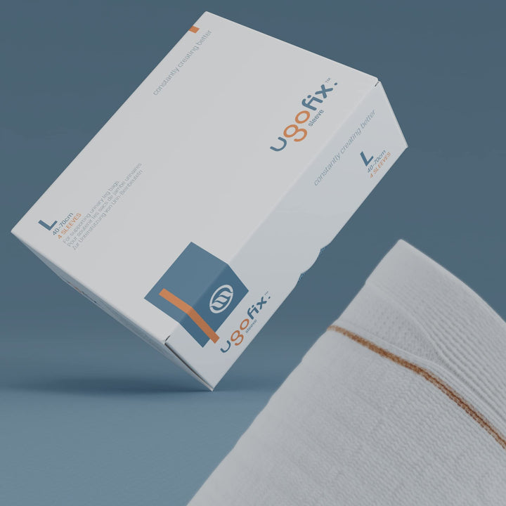 Ugo Fix Sleeve (x4) – Catheter Leg Bag Holder/Catheter Bag Cover, Strong and Durable Fibre Blends with External Seams, Washable and Reusable with Free Laundry Bag (Pack of 4) (Large)