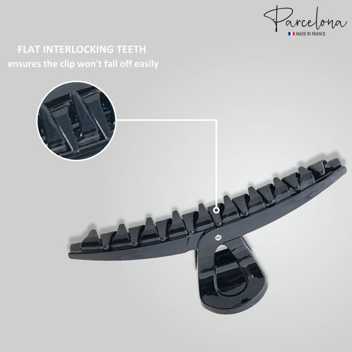 France Pinch Black Covered Spring Crystal Jaw Hair Claw Clip Clamp Clutcher with Inner Teeth