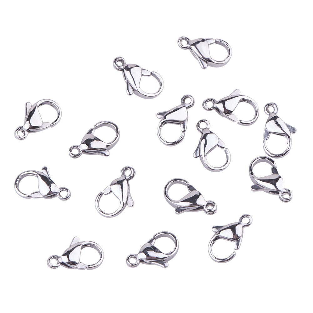 100pcs Lobster Claw Clasps Grade A 304 Stainless Steel Jewelry Lobster Clasp Fastener Hook Clasps for Necklaces Bracelet Jewelry Making 12x7mm