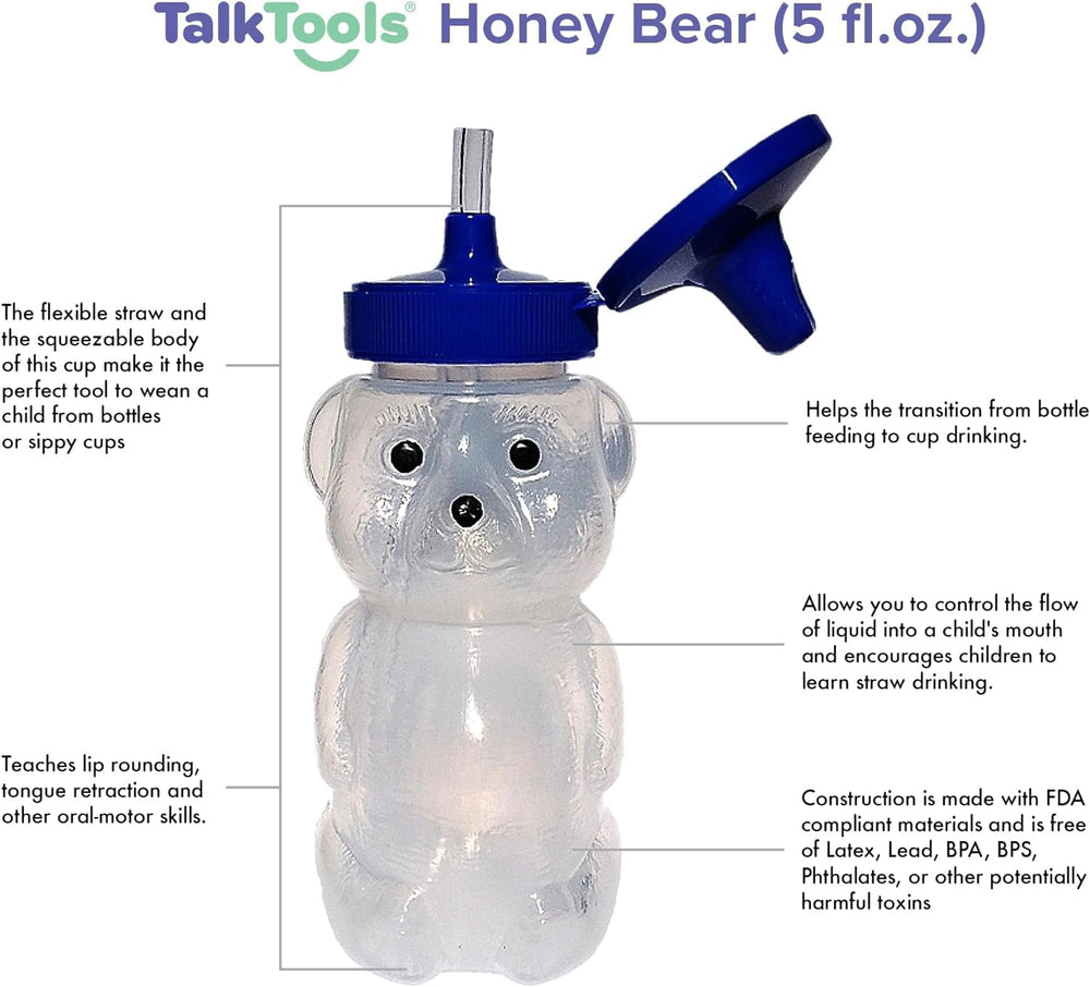 Honey Bear Straw Cup for Babies - BPA-Free, Food-Grade Therapy Sippy Bottles for Speech and Feeding Training - Leak-Proof, Licensed Speech Pathologist (Single, 5, Ounce)