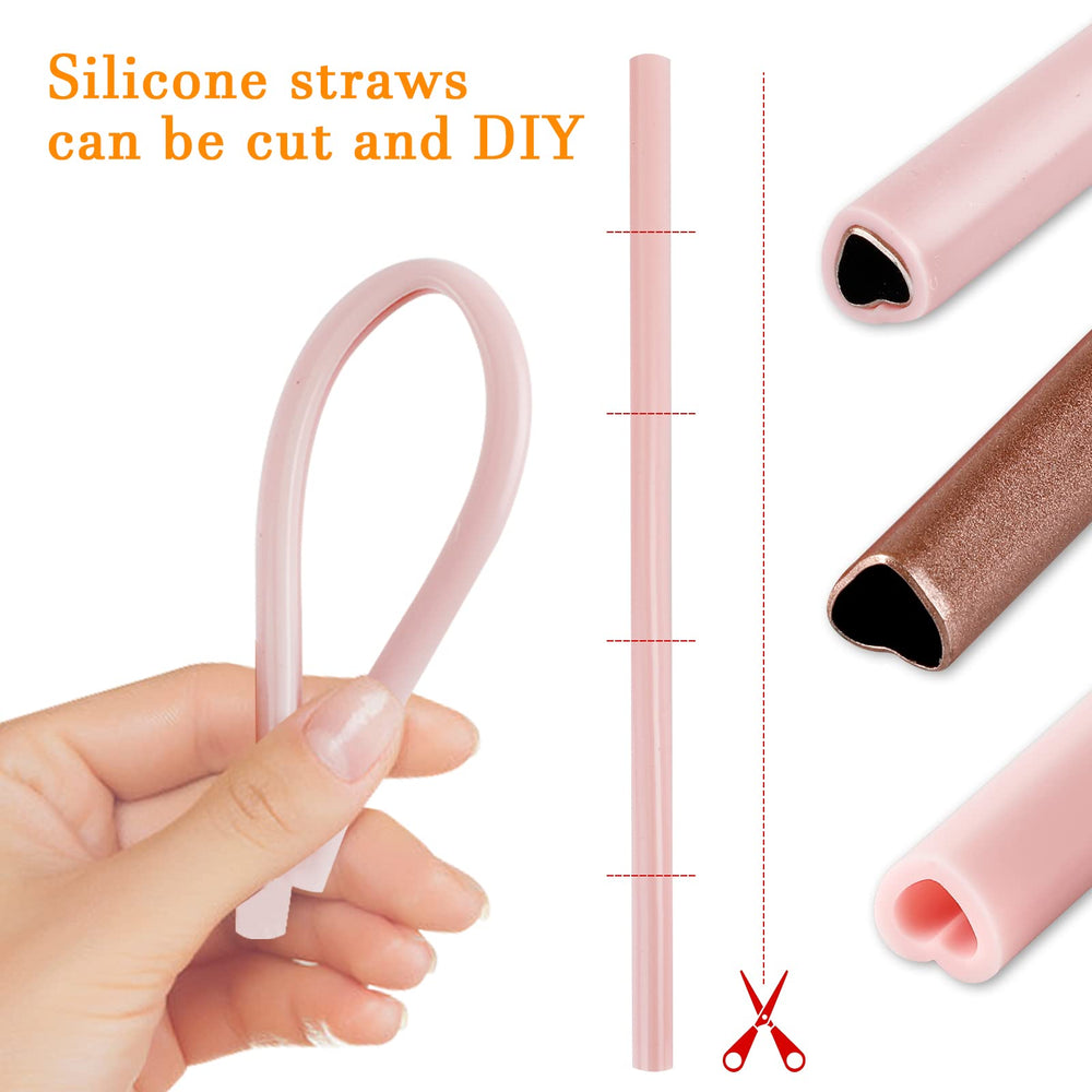10Pcs Heart Straws Heart Shaped Straws with Silicone Tips Reusable Stainless Steel Straws Silicone Straws with 1 Cleaning Brushes and Mesh Bag for Hot Cold Drinks Valentines Day Birthday Wedding Gifts