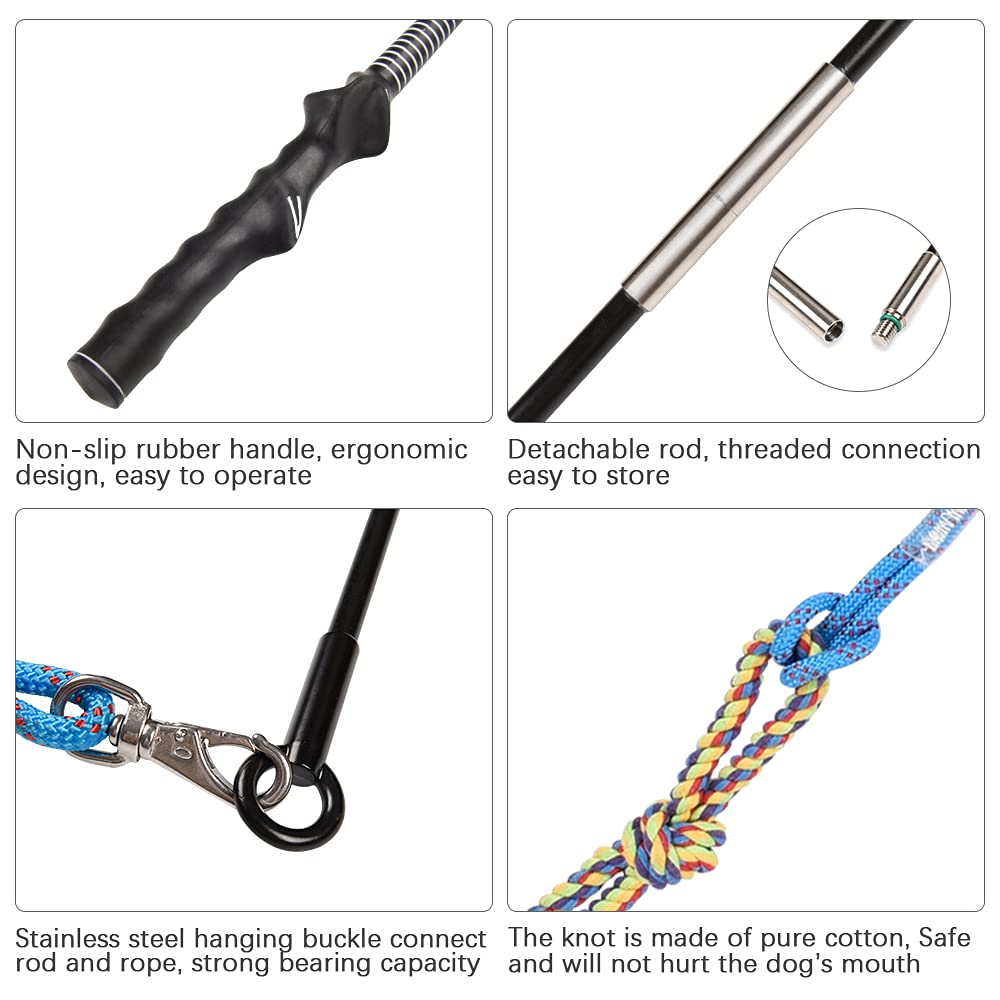 Flirt Pole Interactive Toys for Dogs Chase and Drag, Dog Flirt Pole Toy with Colorful neps for Outdoor Training, Exercise and Entertainment of Small, Medium and Large Dogs (Blue)
