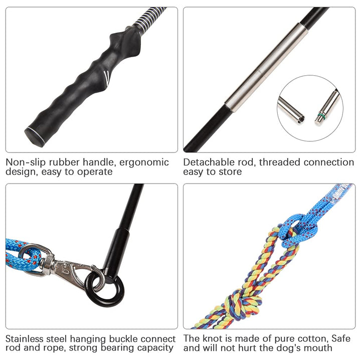 Flirt Pole Interactive Toys for Dogs Chase and Drag, Dog Flirt Pole Toy with Colorful neps for Outdoor Training, Exercise and Entertainment of Small, Medium and Large Dogs (Blue)