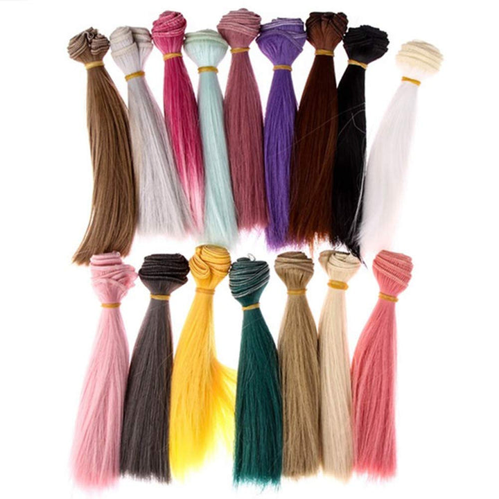 16PCs/pack Length 15cm, Horizontal Length 100cm Doll Accessories Straight Synthetic Fiber Wig Hair For Doll Wigs High-temperature Wire 16 colors (style 1) 1 (style 1 Straight hair)