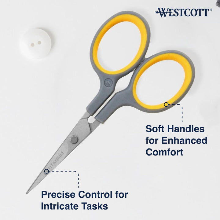 4 Embroidery Scissors with Titanium-Bonded Blades, for Crafting, Sewing & More, Gray/Yellow