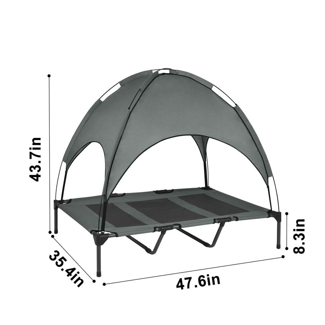 Outdoor Elevated Dog Bed with Removable Canopy, 48 XLarge Cooling Raised Pet Cot for Outdoor Camping, Waterproof Canopy, Durable Oxford Fabric, Portable Pet Bed (Large Gray)