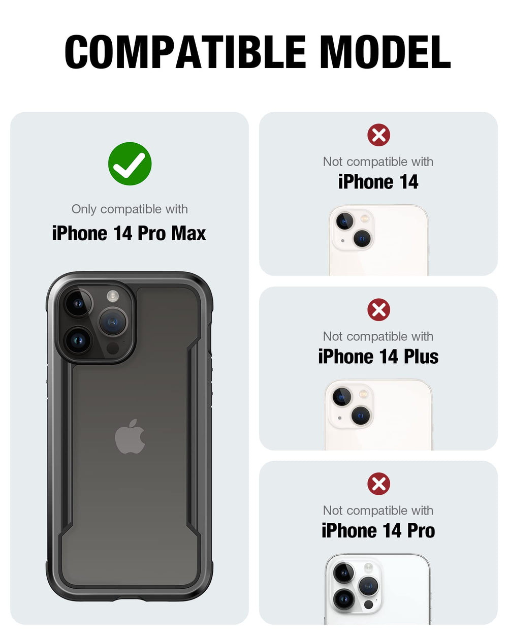 Shield for iPhone 14 Pro Max Case, Shockproof Protective Clear Case, Military Grade 10ft Drop Tested, Durable Aluminum Frame, Anti-Yellowing Technology Case, 6.7 inch, Black