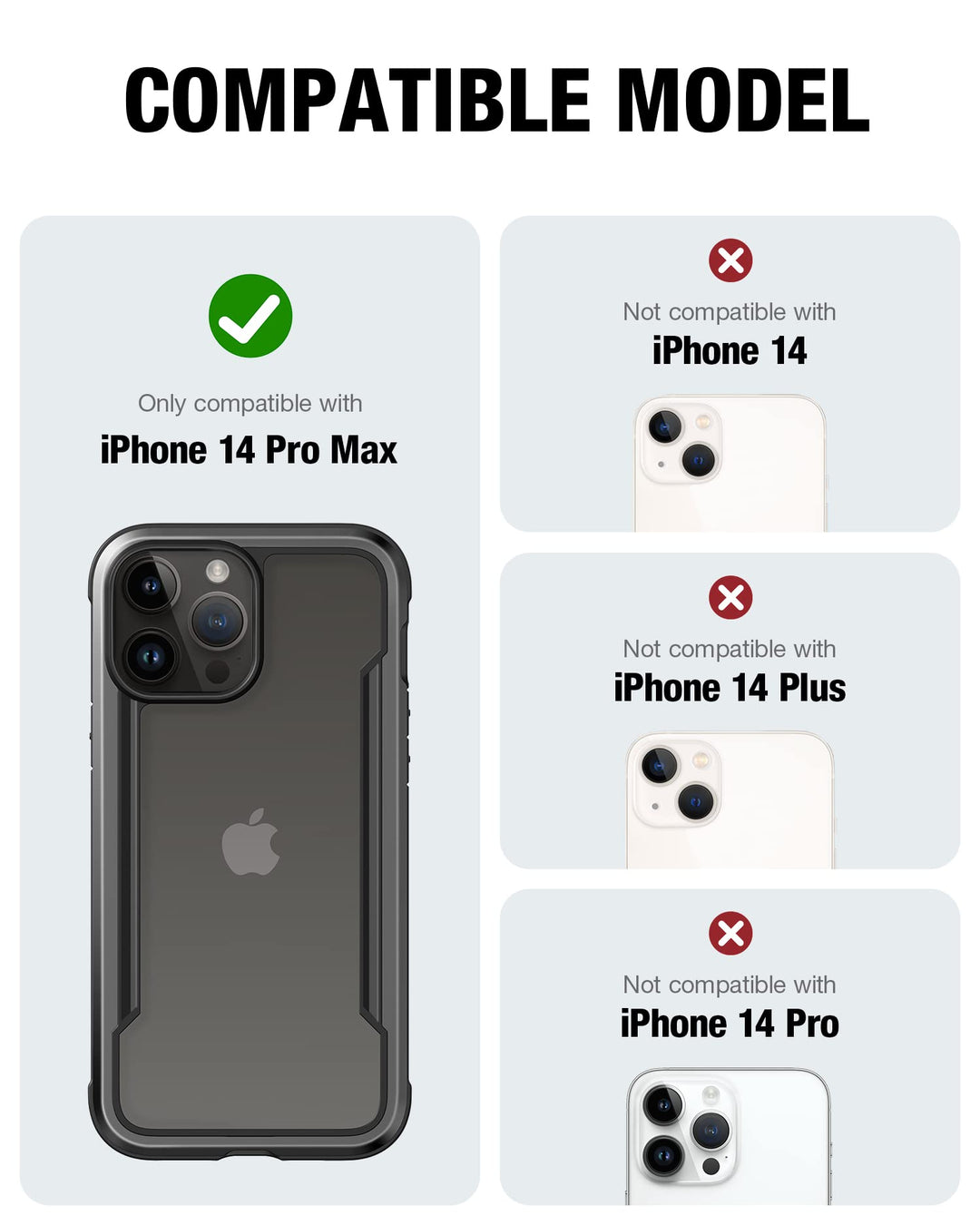 Shield for iPhone 14 Pro Max Case, Shockproof Protective Clear Case, Military Grade 10ft Drop Tested, Durable Aluminum Frame, Anti-Yellowing Technology Case, 6.7 inch, Black