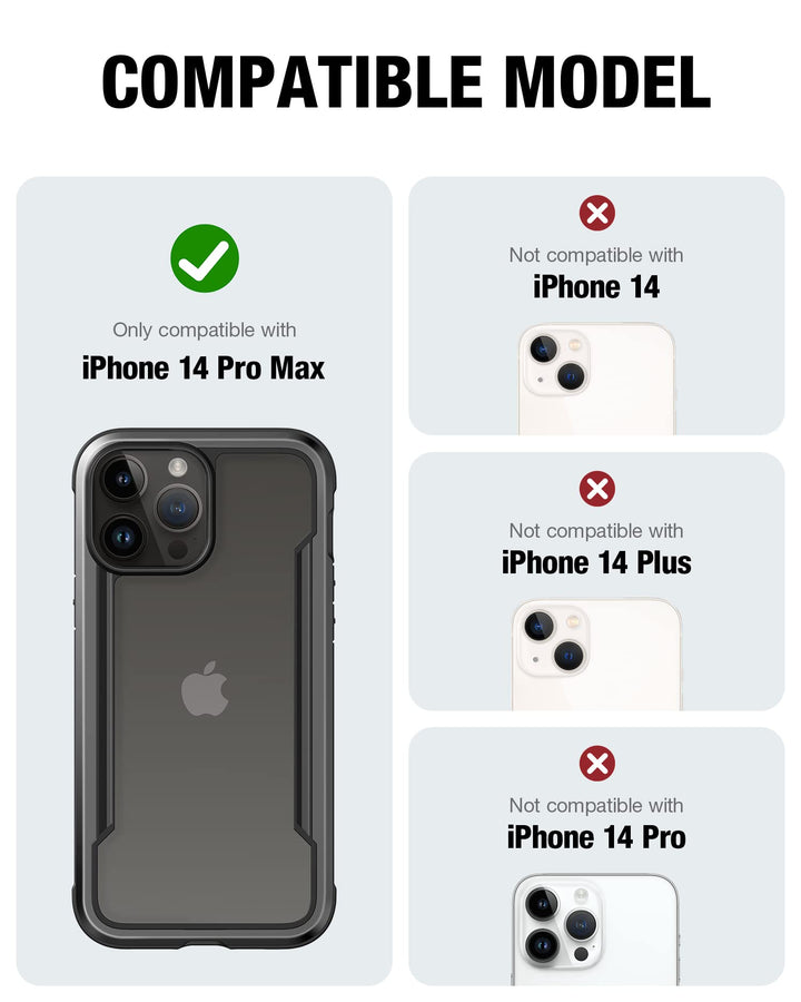 Shield for iPhone 14 Pro Max Case, Shockproof Protective Clear Case, Military Grade 10ft Drop Tested, Durable Aluminum Frame, Anti-Yellowing Technology Case, 6.7 inch, Black