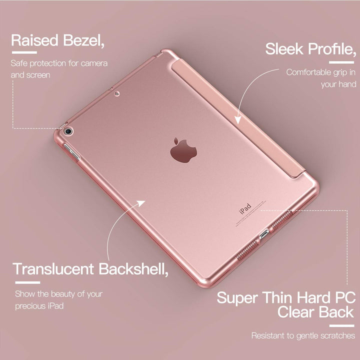 for iPad 10.2 Case iPad 9th Generation 2021/ 8th Generation 2020/ 7th Generation 2019 Case,Slim Translucent Hard PC Protective Smart Cover with Stand, Rose Gold