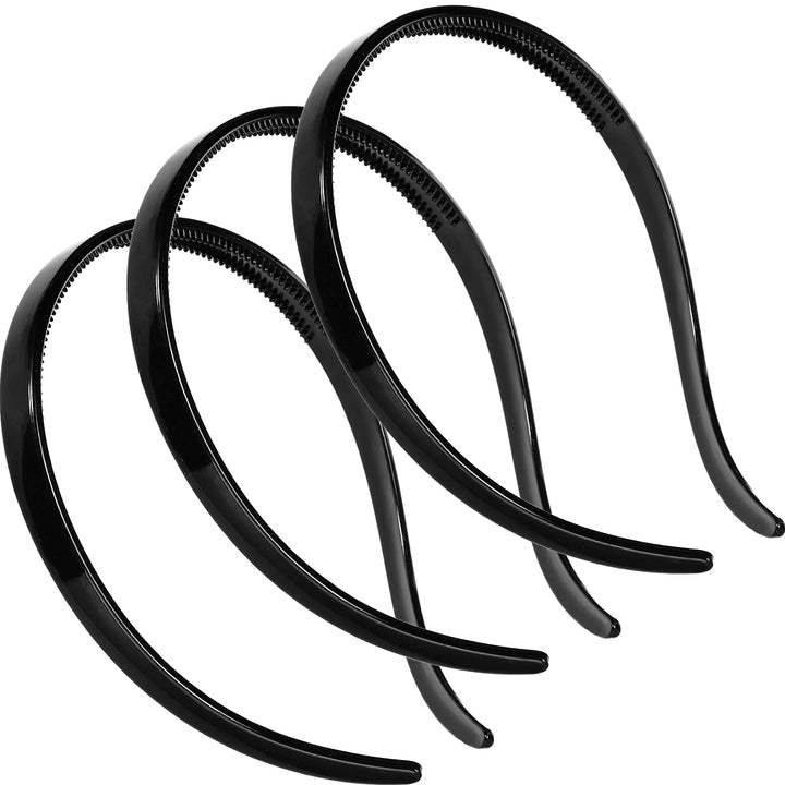 3 Pieces Flex No Pressure Headbands Effortless Plastic Teeth Comb Headbands Skinny Hair Bands Plastic Hair Loop Hair Accessories for Women and Girls (Black)