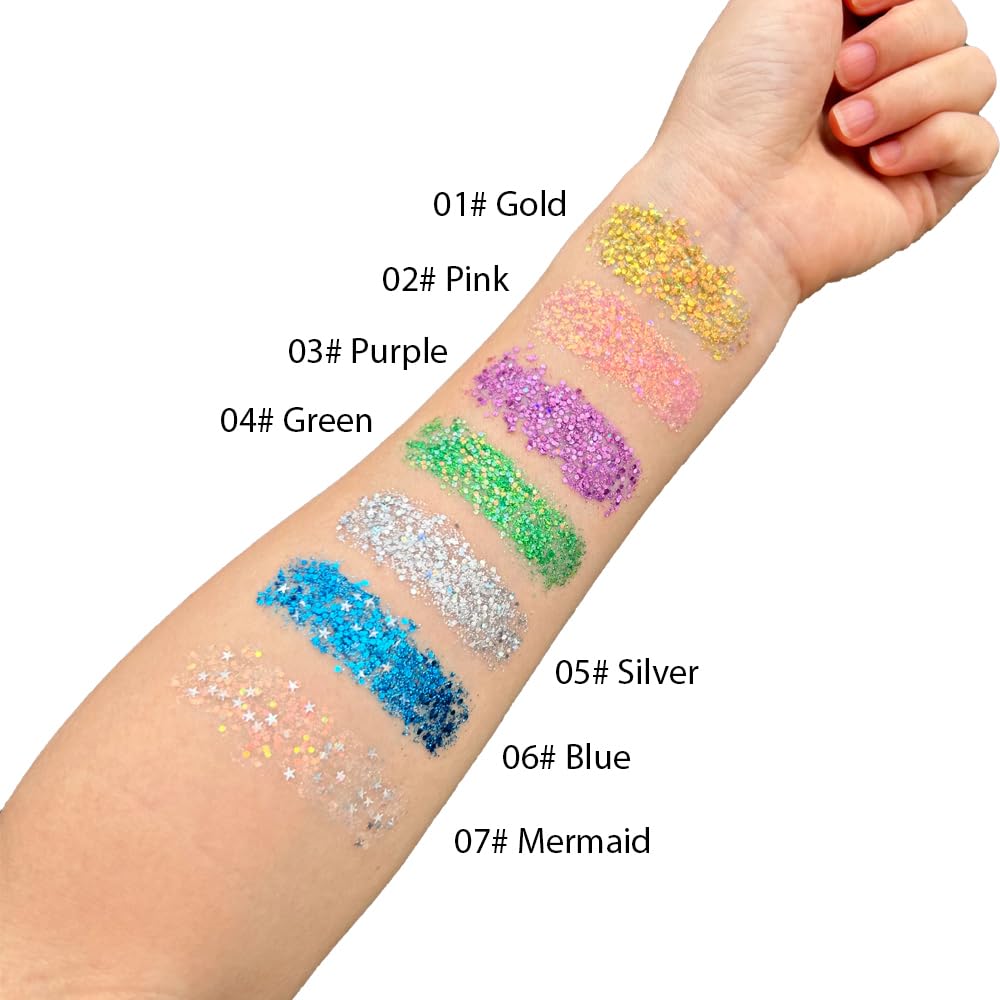 Pink Body Glitter Stick, Singer Concert Outfit Face Glitter Makeup, Festival Rave Pride Accessories, Hair Glitter Gel for Kids Women, Sparkling Mermaid Sequin Chunky Glitter Face Paint, 0.56oz