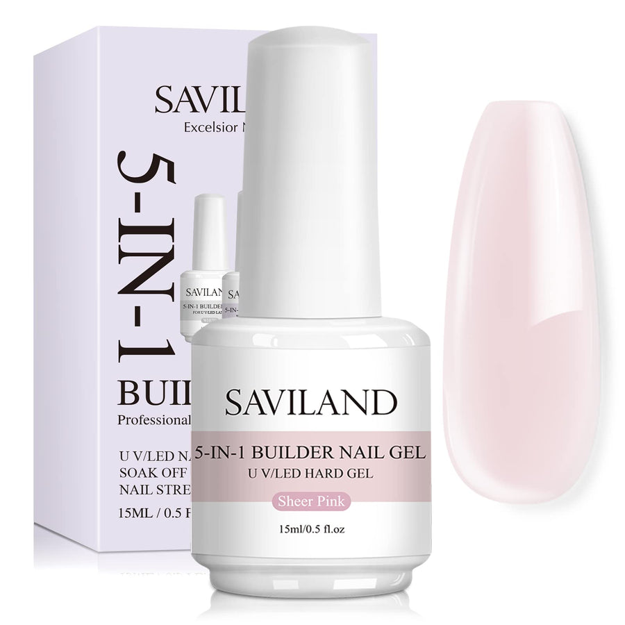 5-In-1 Builder Base Strengthening Gel - 15ml Light Pink Builder Nail Gels, U V/LED Nail Polish Gel for Professional Manicure Repair, Nails Extension, Nail Strengthen