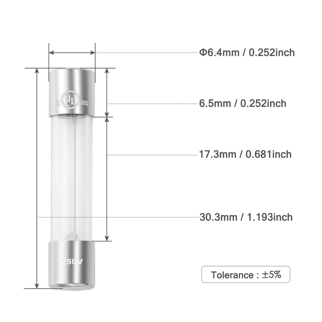 Chanzon(Pack of 20Pcs) UL Listed 6x30mm 0.5A 250V/125V 0.5 Amp Glass Fuses Fast Blow Cartridge Tube Fuse f500mal 125 V / 250 V (6.4mmx30.3mm)