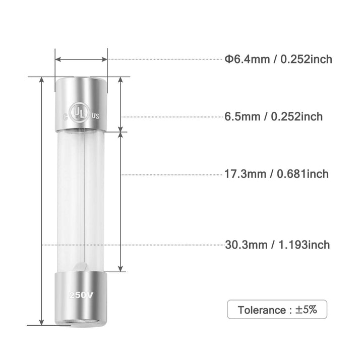 Chanzon(Pack of 20Pcs) UL Listed 6x30mm 0.5A 250V/125V 0.5 Amp Glass Fuses Fast Blow Cartridge Tube Fuse f500mal 125 V / 250 V (6.4mmx30.3mm)