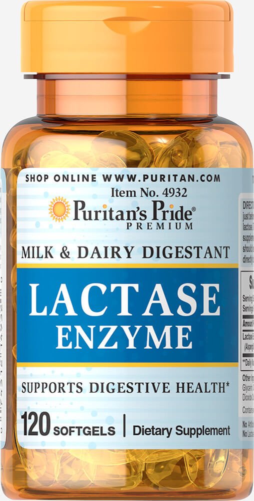 Puritan's Pride Lactase Enzyme, Milk and Dairy Digestant, Dietary Supplement Support for Digestion, and Cellular Energy Support, 40 Day Supply, 120 Softgels