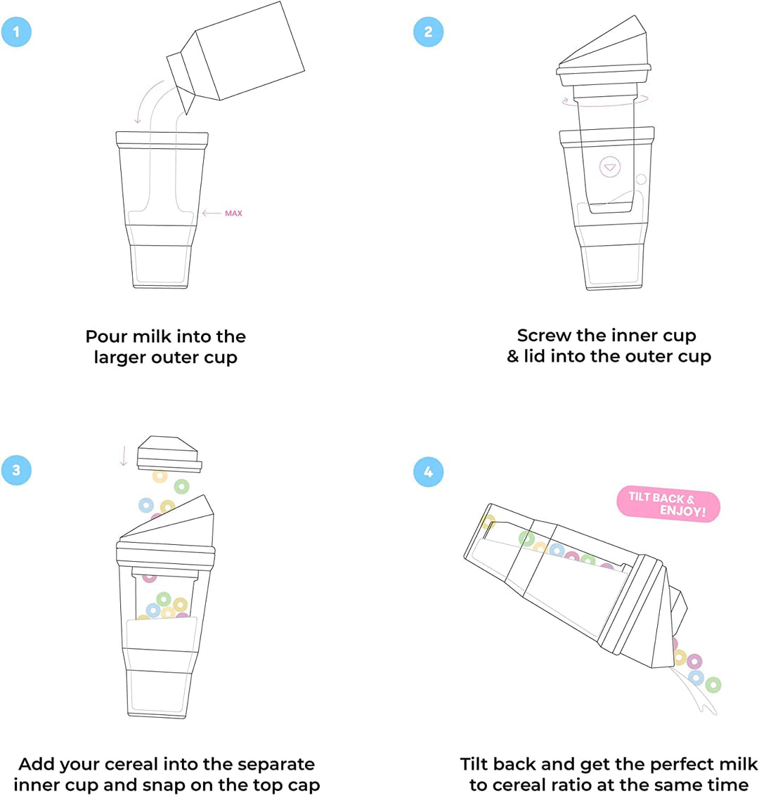 XL Blue - Portable Plastic Cereal Cup for Breakfast On the Go, To Go Cereal and Milk Container, No Spoon or Bowl Required