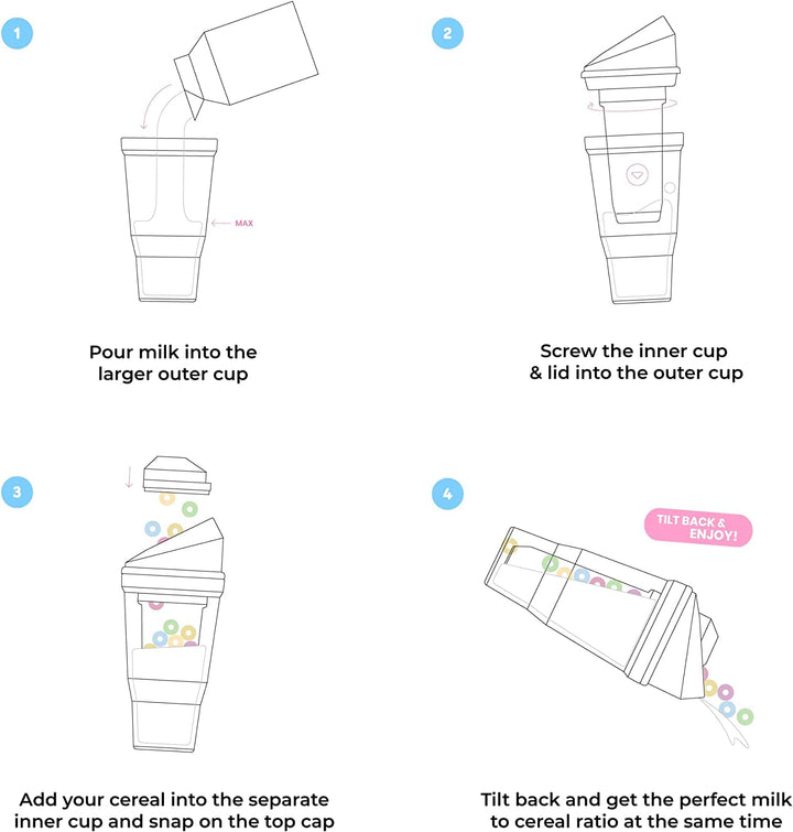 XL Blue - Portable Plastic Cereal Cup for Breakfast On the Go, To Go Cereal and Milk Container, No Spoon or Bowl Required