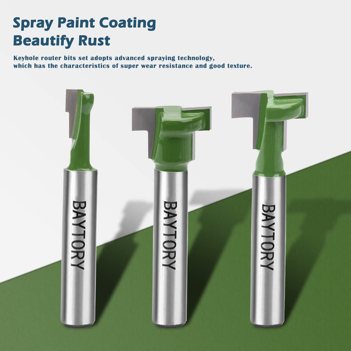 6Pcs Keyhole Router Bits Set, 1/4 Shank Router Keyhole Bit Set -1/4 & 5/16 & 3/8 & 9/16 & 1/2 & 5/8 inch Blade Diameter for Wood Hex Bolt T-Track Slotting Milling Cutters Set (Green)
