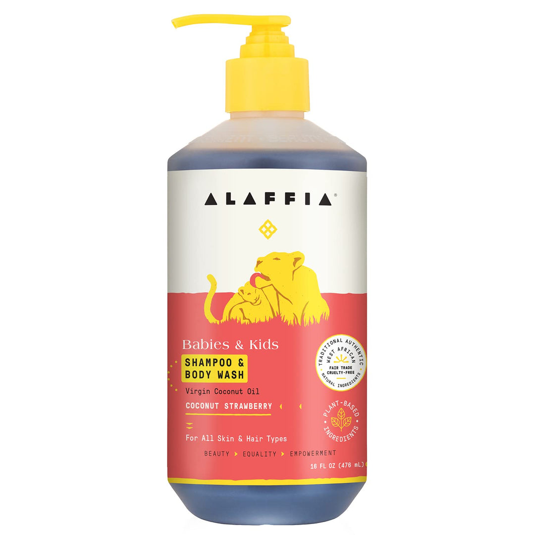 - Everyday Coconut Shampoo and Body Wash, Babies and Kids, Gentle and Non-Irritating Support for Soft Hair and Skin with Hibiscus and Strawberry, Fair Trade, Strawberry, 16 Ounces