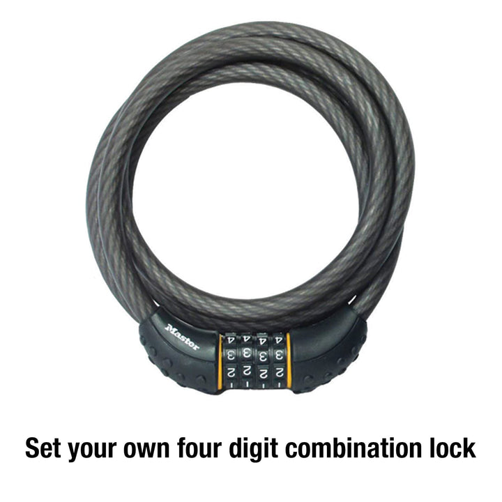 Cable Lock, Set Your Own Combination Bike Lock, 6 ft. Long, Black, 8122D