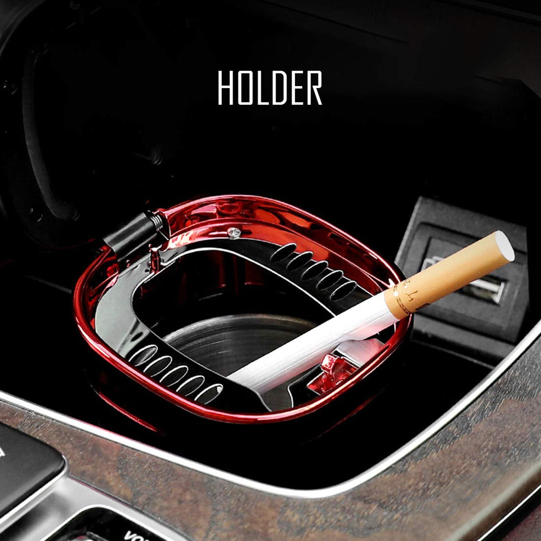 Car Ashtray Stainless Steel Cigarette Ashtray Easy Clean Up Detachable Smokeless Ashtray Cup Holder with Blue LED Light Indicator Smokeless for Most Car - Black