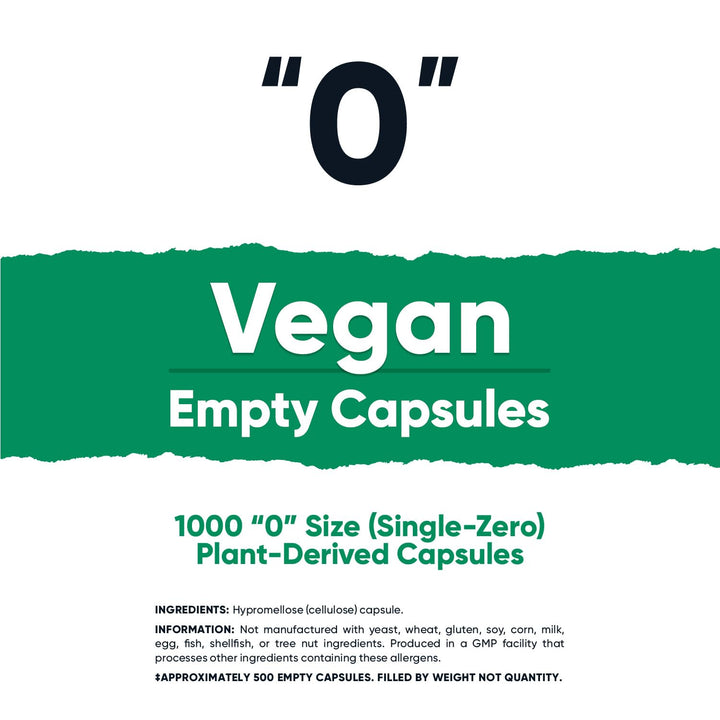 Empty Capsules Size 0 Vegan - 1,000 Clear Empty Plant-Based Capsules - Kosher Certified, Halal Certified, Non-GMO, Soy Free, Gluten Free, Vegetarian