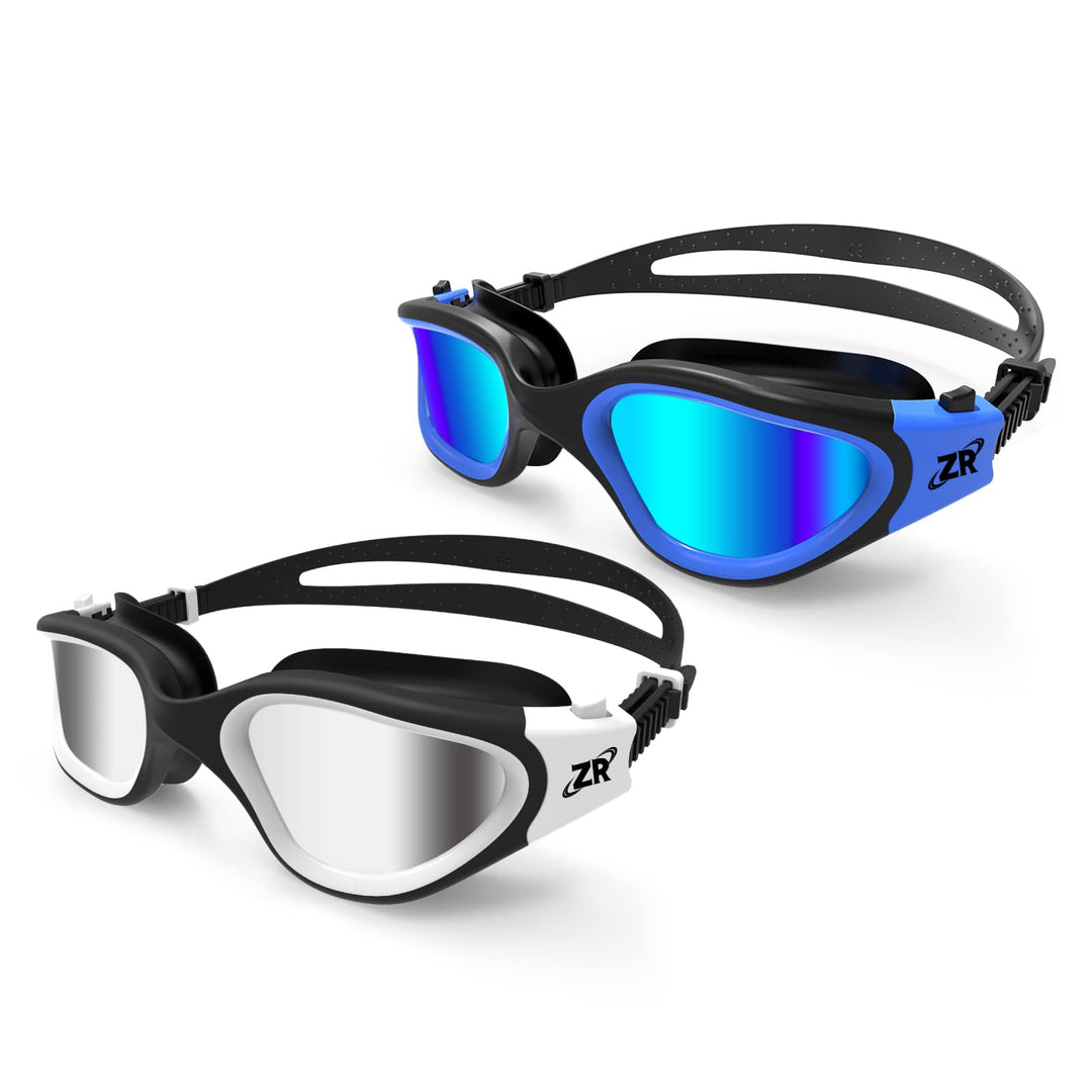 Swimming Goggles, 2 Packs G1 Polarized Swim Goggles UV Protection Watertight Anti-fog Adjustable Strap for Adult Men and Women (BlackBlue+BlackWhite)